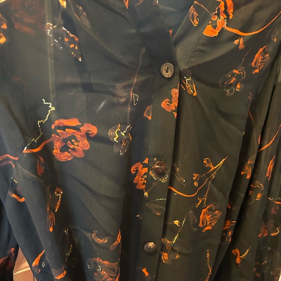 The Kooples Short printed dress with buttoned front black w/red flowers, size S - Picture 6 of 8